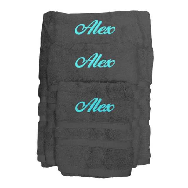 Charcoal Egyptian Cotton Towel Set, Personalized Embroidered Towels - image 1