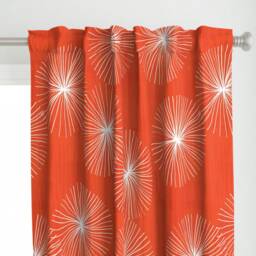 Dandelion Floral Curtain Panel - Coral Red Retro Mod Watermelon Doodle Custom Dandelions By Friztin