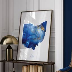 Ohio Map Blue & Gold Wall Art Print - Us State United States Of America Usa - thumbnail 1