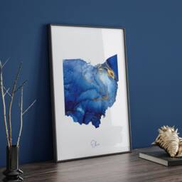 Ohio Map Blue & Gold Wall Art Print - Us State United States Of America Usa - thumbnail 3