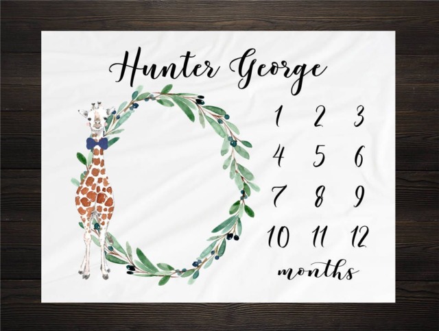 Giraffe Milestone Blanket Monthly Baby Growth Tracker Minky Fleece Shower Newborn Gift For Gender Neutral Boy - image 1