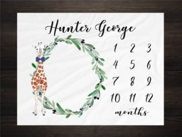 Giraffe Milestone Blanket Monthly Baby Growth Tracker Minky Fleece Shower Newborn Gift For Gender Neutral Boy - thumbnail 1