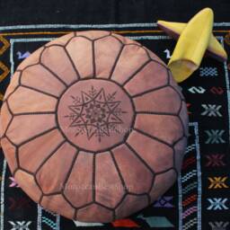 Handmade Moroccan Leather Pouf Round Ottoman Footstool, Boho Decor - thumbnail 4