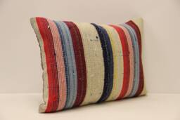 Vintage Turkish Kilim Pillow Cover, Boho Throw Cushion - 14x20 In - thumbnail 1