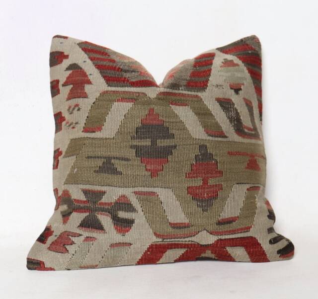 Kilim Cushion Cover, Pillow, Home Decor, Konya Wool Cushion, Unique, 40x40 cm , 16x16Inc, Decor , Decorative Pillow, K 12 - image 1