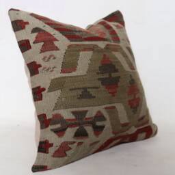 Kilim Cushion Cover, Pillow, Home Decor, Konya Wool Cushion, Unique, 40x40 cm , 16x16Inc, Decor , Decorative Pillow, K 12 - thumbnail 2