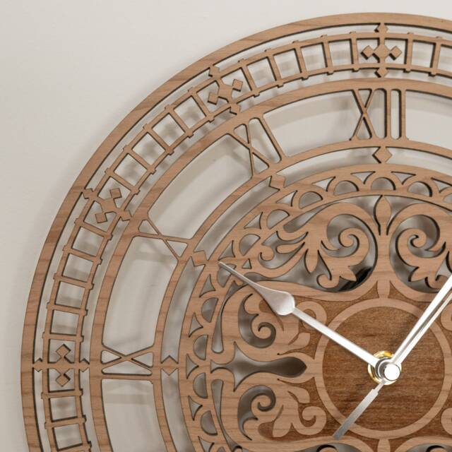 Handmade Wooden Silent Ornate Big Ben Wall Clock Up To 90cm in Oak, Cherry Or Walnut - Silver Gold Hands - image 1