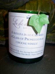 Luxury English Prosecco Scented Natural Soy Candle, Recycled Wine Bottle Votive, Banana 105 Calories, A Glass Of Is 80 Choose Wisely - thumbnail 1