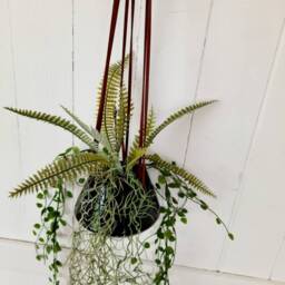 Green Ceramic Mixed Faux Foliage Hanging Planter - thumbnail 3
