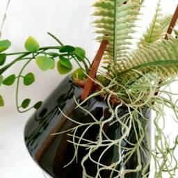Green Ceramic Mixed Faux Foliage Hanging Planter - thumbnail 2