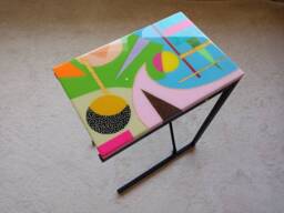 Epoxy Resin C Table Abstract Art Side Table With Metal Legs - thumbnail 1