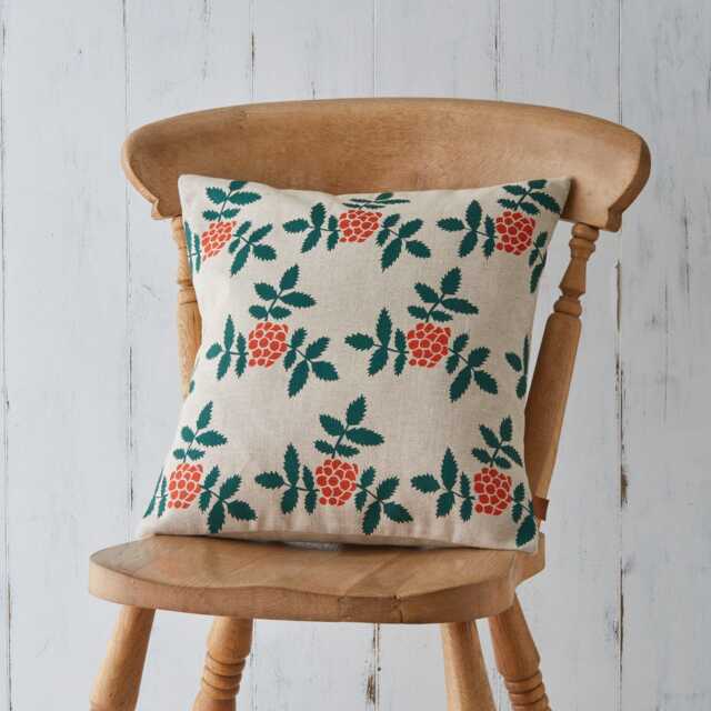 Rowan Berry Botanical Screen Printed Skandi Green Orange Linen Cushion Pillow - image 1