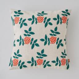 Rowan Berry Botanical Screen Printed Skandi Green Orange Linen Cushion Pillow - thumbnail 4