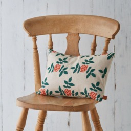 Rowan Berry Botanical Screen Printed Skandi Green Orange Linen Cushion Pillow - thumbnail 3
