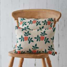 Rowan Berry Botanical Screen Printed Skandi Green Orange Linen Cushion Pillow - thumbnail 2