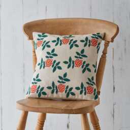 Rowan Berry Botanical Screen Printed Skandi Green Orange Linen Cushion Pillow - thumbnail 1