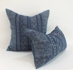 Hmong Pillow Hand-Printed Batik Indigo Navy Blue Living-Room Sofa Couch Home Decor Pillowslip Pillowcase - thumbnail 1