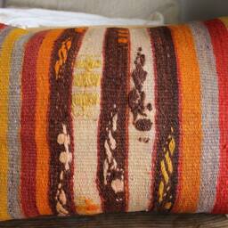 4060cm - 1624In Genuine Handwoven Vintage Kilim Pillow Cover - Hand Spun Wool Rustic Warm Autumn Tones - thumbnail 2