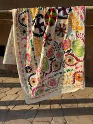 Artisan Suzani Cotton Throw - Handmade Embroidered Blanket For Cozy Decor - thumbnail 1