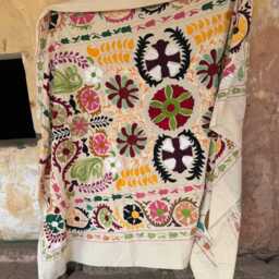 Artisan Suzani Cotton Throw - Handmade Embroidered Blanket For Cozy Decor - thumbnail 4