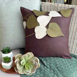 "Faux Suede Brown Applique Tropical Style Decorative Pillow Sham, 24""x24""/26""x26" - thumbnail 1