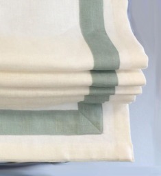 Linen Roman Shade, Cordoba Bunting White With Rendezvous Border - thumbnail 1