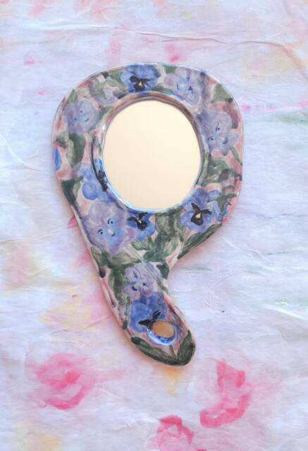 Alice in Wonderland Painted Ceramic Hand Mirror - image 1