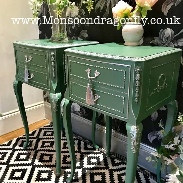 Olympus Louis Style Pair Bedside Cabinets Tables in Lovely Green Matching Chest Also Listed - image 1