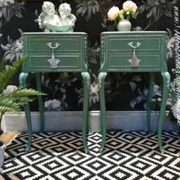 Olympus Louis Style Pair Bedside Cabinets Tables in Lovely Green Matching Chest Also Listed - thumbnail 3