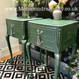 Olympus Louis Style Pair Bedside Cabinets Tables in Lovely Green Matching Chest Also Listed - thumbnail 1