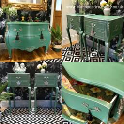 Olympus Louis Style Pair Bedside Cabinets Tables in Lovely Green Matching Chest Also Listed - thumbnail 4