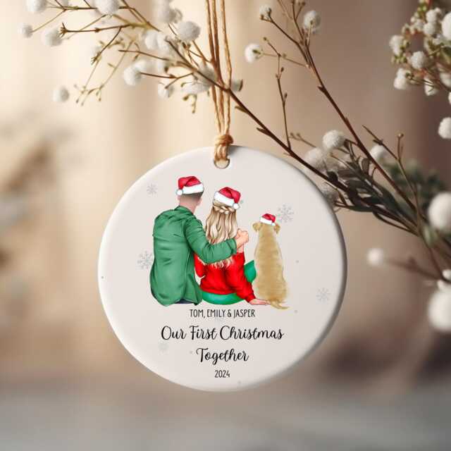 Personalised Our First Christmas Together Bauble, Couple & Pet 1st As A Family Bauble - image 1