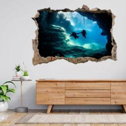 Scuba Diving Diver Under Sea Cave 3D Smashed View Wall Sticker Poster Decal A432