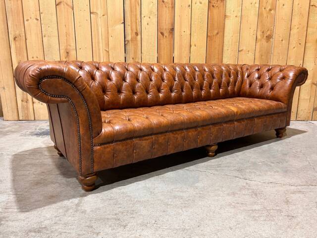 4 Seater Vintage Tan Brown Leather Chesterfield Sofa - British Handmade - image 1