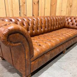4 Seater Vintage Tan Brown Leather Chesterfield Sofa - British Handmade - thumbnail 3