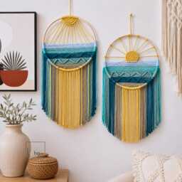 Sunrise Macrame Wall Hanging - Boho Sun Decor Coastal Fiber Art Handmade Nursery Sunset Tapestry