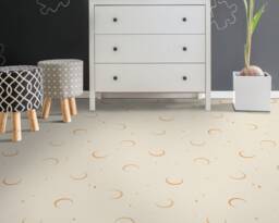 Boho Night Symbol Moon Vinyl Flooring, Beige Linoleum in Roll, Yellow Abstract Decor, Stars Aesthetic Room Nursery Art Flooring - thumbnail 1