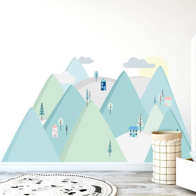 Wall Decor Mountain Mint, Kids Room Wall Art, Modern Wallpaper, Nursery Decor, Decals, Childrens Bedroom - image 1
