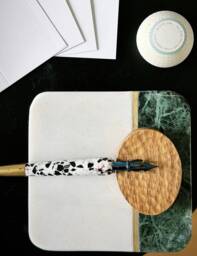 Tsuki Oak Pen Rest - Handcrafted Wooden Holder For Fountain Pens, Dip Pens & Calligraphy Tools Minimalist Desk Accessory - thumbnail 1
