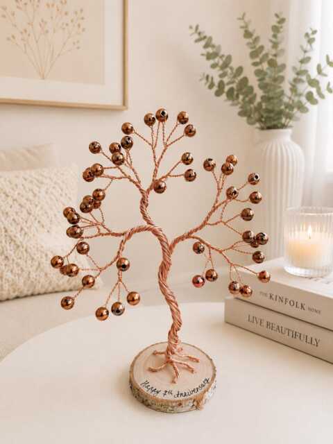 Personalised Copper Wedding Anniversary Tree, 7Th Gift For Couples, Handmade Wire Tree Sculpture - image 1