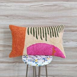 Rust Orange & Multi Color Crewel Embroidered Boho Textured Throw Pillow Case 12x20, 14x20 Cushion Cover Decorative Handmade - thumbnail 3