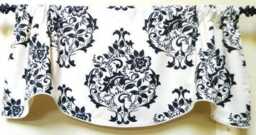 Evelyn Black & White Suzani Damask Pattern -Window Valance/Lined Corded /Rod Pocket Scalloped - thumbnail 1
