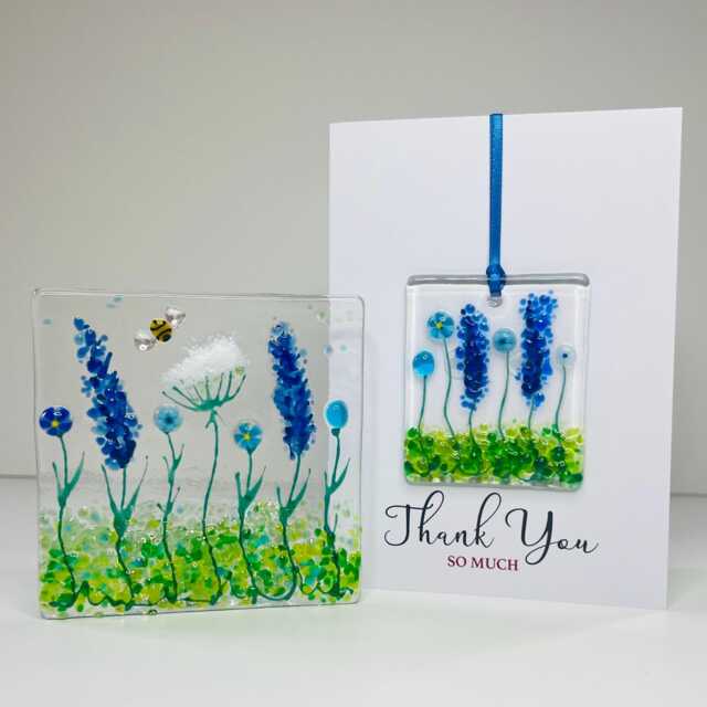 Wildflower Fused Glass Tealight & Thank You Card Gift Set - image 1