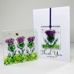 Wildflower Fused Glass Tealight & Thank You Card Gift Set - thumbnail 4