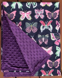Handmade Butterfly Baby Blanket Purple Minky Crib Blanket - 28x35