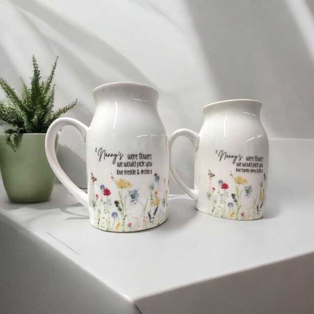 "Personalised Milk Jug/Vase 450Ml - Custom Name & Message Floral ""If Mummy's/Nanny's Were Flowers" - image 1