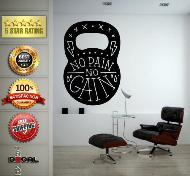 No Pain Gain Lifting Weights Training Gym Athletics Body Building Physical Education Gymnasium Wall Vinyl Sticker Mural Room Decor L1802 - image 1