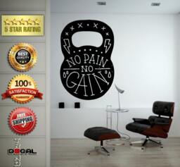 No Pain Gain Lifting Weights Training Gym Athletics Body Building Physical Education Gymnasium Wall Vinyl Sticker Mural Room Decor L1802 - thumbnail 1