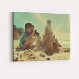 Young Boy Photographing Sandcastle On Sunny Beach Canvas Wall Art Print Decor Picture Ready To Hang - thumbnail 4