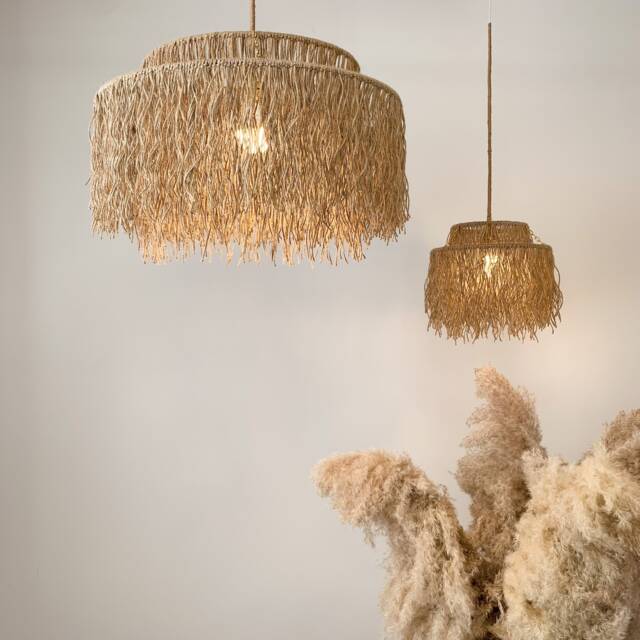 Boho Pendant Light, Jute Fringe Chandelier, Naturalistic Ceiling Lighting, Beach Style Light Fixture - image 1
